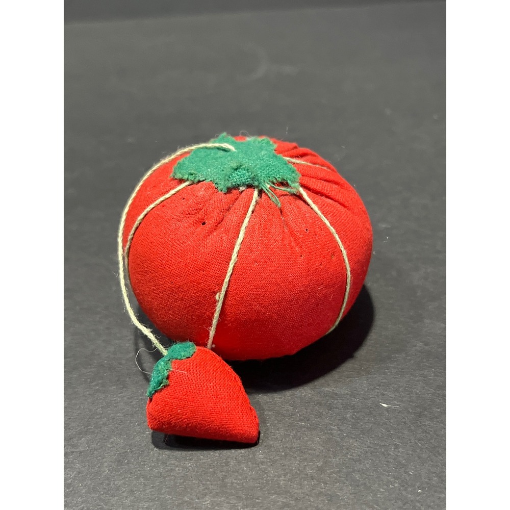 Vintage Red Tomato Pin Cushion with Strawberry Emery Sewing Tool